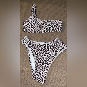 One strap pink cheetah print bikini